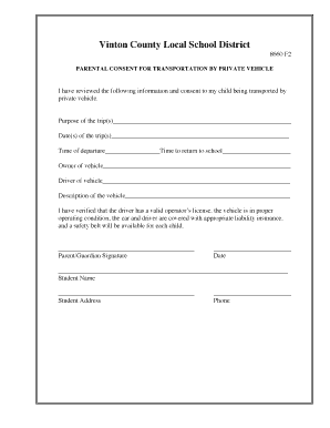 Parental Consent for Transportation by Private Vehicle