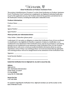 Client Verification on Producer Assistance Form