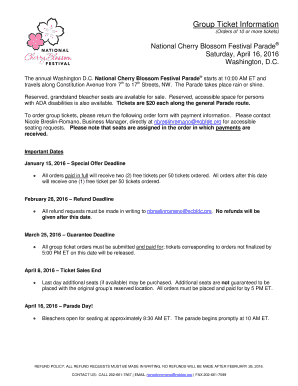 National Cherry Blossom Festival Parade Group Ticket Order Form