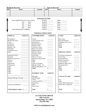 US Federal Tax Deductions Form