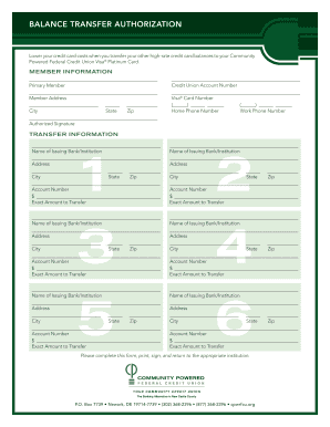 Balance Transfer Authorization Form