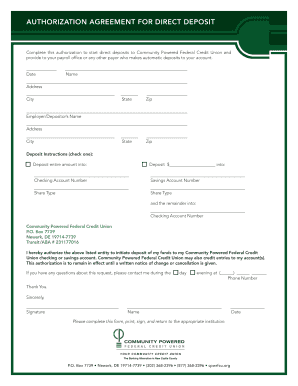 Authorization Agreement for Direct Deposit