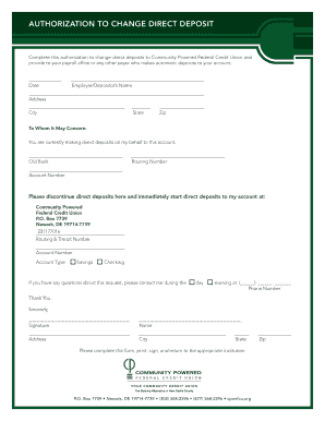 Authorization to Change Direct Deposit