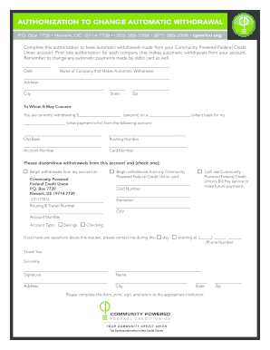Authorization to Change Automatic Withdrawal