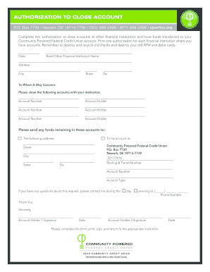 Authorization to Close Account