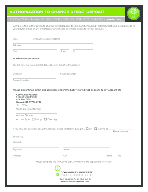 Authorization to Change Direct Deposit