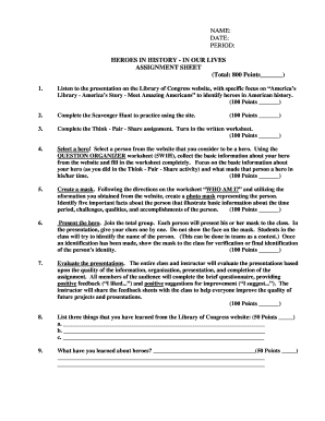 Heroes in History Assignment Sheet