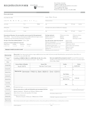 Penn State Registration Form