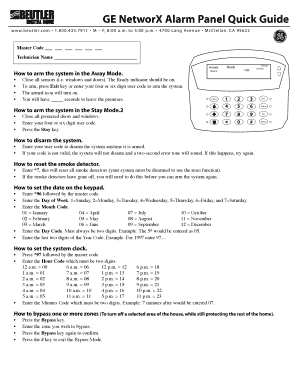 GE NetworX Alarm Panel Quick Guide
