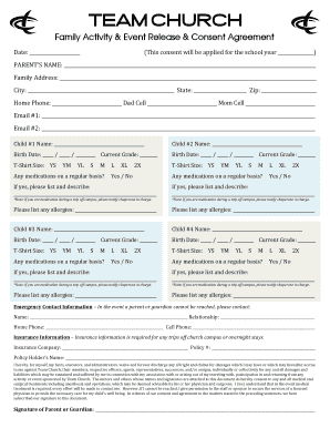 Family Activity and Event Release and Consent Agreement
