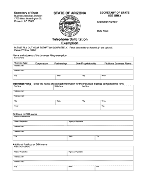 Arizona Telephone Solicitation Exemption Form