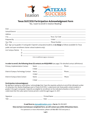 Texas SUCCESS Participation Acknowledgment Form