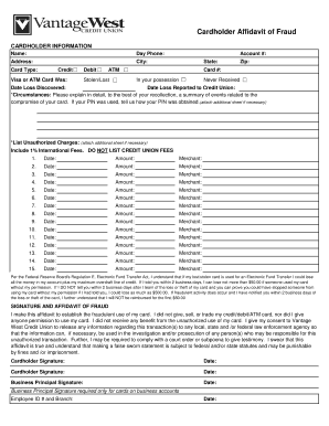 Cardholder Affidavit of Fraud