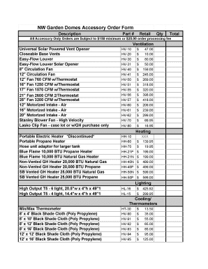 NW Garden Domes Accessory Order Form