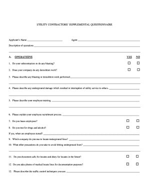 Utility Contractors' Supplemental Questionnaire