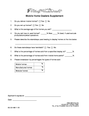 Mobile Home Dealers Supplement Form