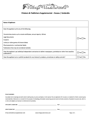Printers & Publishers Supplemental Application
