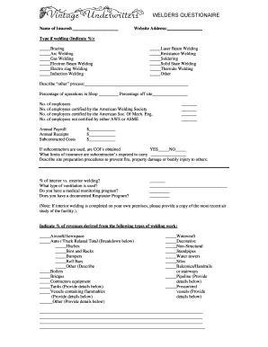 Welding Insurance Application Form