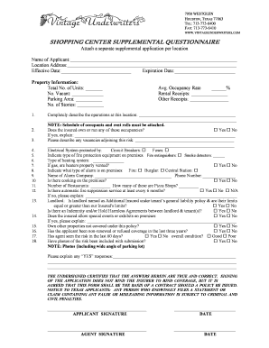 Shopping Center Supplemental Questionnaire