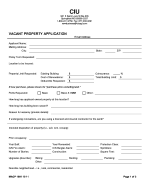 Vacant Property Insurance Application