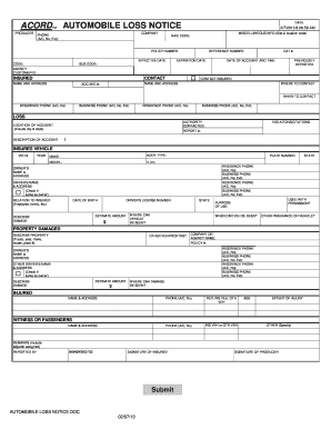 Automobile Loss Notice Form
