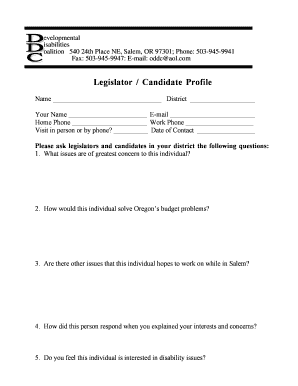 Legislator Candidate Profile Form
