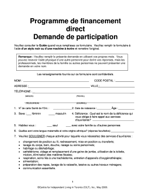 Demande de participation Programme de financement direct