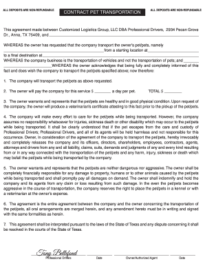Pet Transportation Agreement
