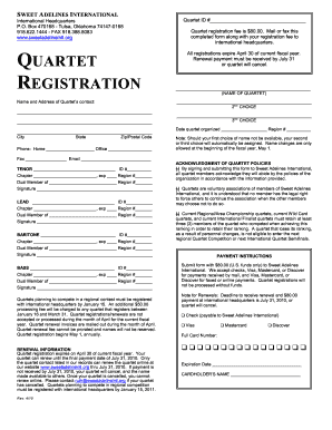 Sweet Adelines International Quartet Registration Form