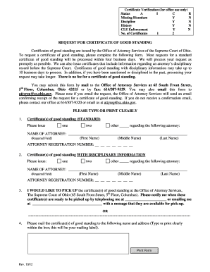 Ohio Certificate of Good Standing Request