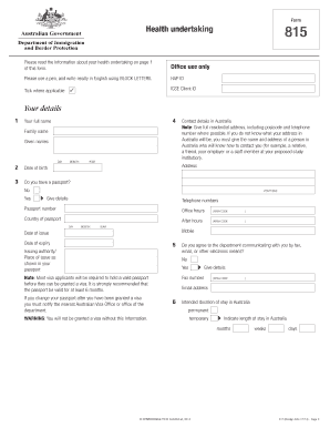 Health Undertaking Form 815