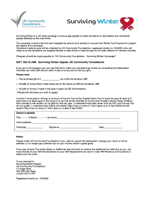 Surviving Winter Gift Aid Declaration