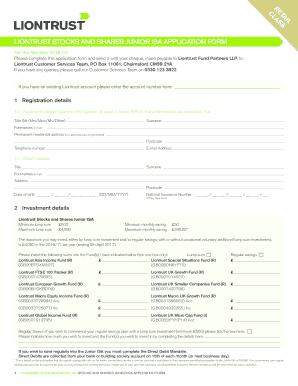 Liontrust Stocks and Shares Junior ISA Application Form