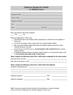 Employee Request for Family or Medical Leave