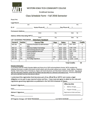 Western Iowa Tech Community College Class Schedule Form