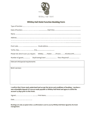 110517 Function Booking Form and TCs - Whitley Hall Hotel