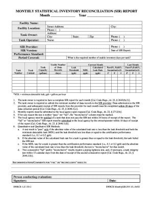California Monthly Statistical Inventory Reconciliation Report