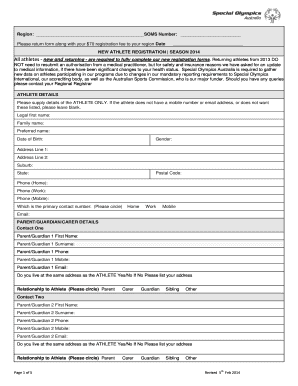 Special Olympics Australia New Athlete Registration Form