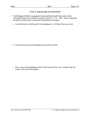 Algebra I End-of-Unit Test Review
