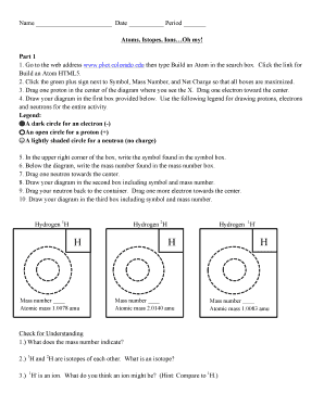 Atoms, Isotopes, Ions Activity Worksheet