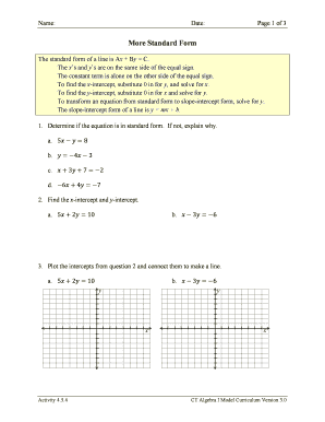 Algebra I Standard Form Worksheet