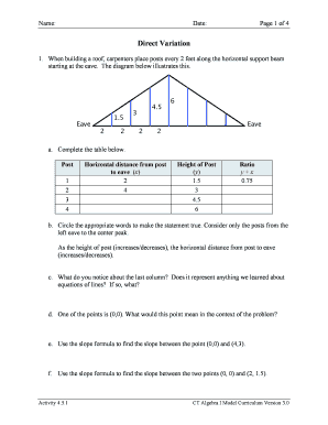 Direct Variation Math Worksheet