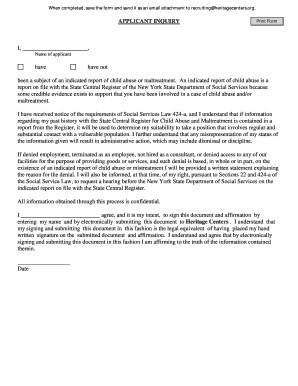 New York State Child Abuse Clearance Form