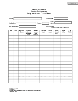 Daily Medication Count Sheet