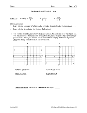 Algebra I Horizontal and Vertical Lines Worksheet