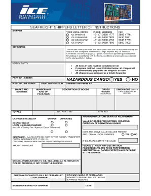Sea Freight Shippers Letter of Instructions