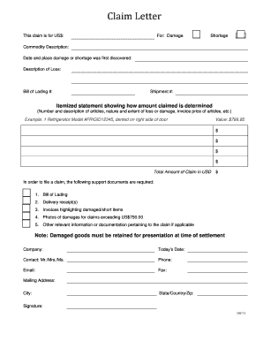 Claim Letter for Damage or Shortage