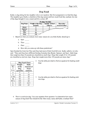 Dog Feeding Activity Worksheet