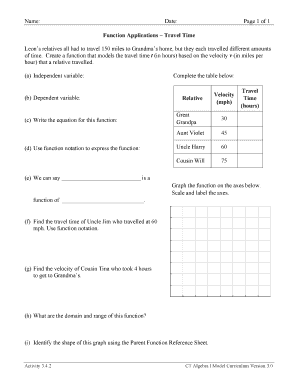 Travel Time Function Application Worksheet