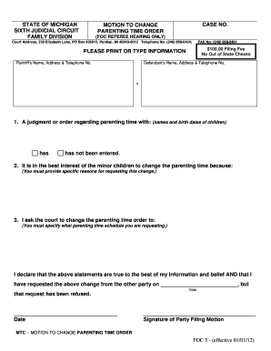 Motion to Change Parenting Time Order